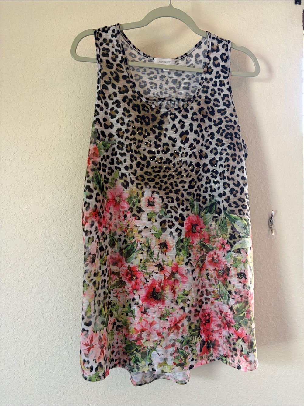 CONCEPTS Plus Size 2X Leopard & Floral Mixed Print Tank Top Blouse